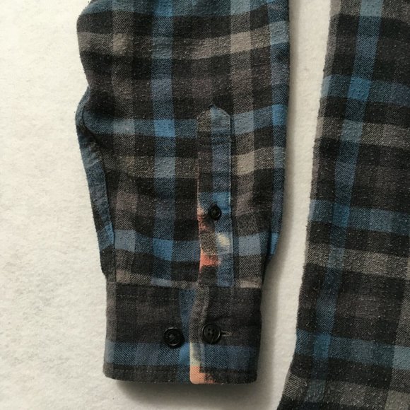 #7 Weatherproof Vintage Men's Flannel Shirt Sz L Grey Blue Plaid Copen Button Up - Picture 6 of 10